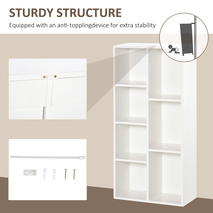 Cube Storage Organizer - 7-Compartment Bookshelf with White Wood Finish - Space-Saving Solution for Home & Office