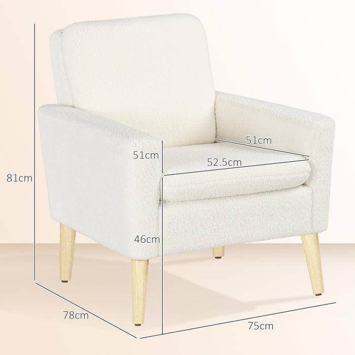 Teddy Occasional Chair - Modern Upholstered Accent Armchair with Wide Padded Seat and Sturdy Wood Legs, Cream White - Ideal for Elegant Home Decor and Comfortable Seating