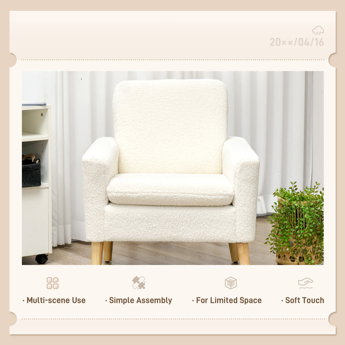 Teddy Occasional Chair - Modern Upholstered Accent Armchair with Wide Padded Seat and Sturdy Wood Legs, Cream White - Ideal for Elegant Home Decor and Comfortable Seating