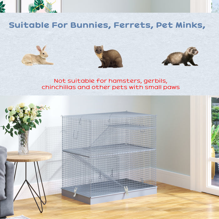 3-Level Small Animal Metal Enclosure - Hamster, Rat, Rodent, Ferret, Chinchilla Cage with Platform, Feeding Habitat, Easy Clip Base, Ladder - Ideal Pet Hutch for Comfort & Exercise in Grey Finish