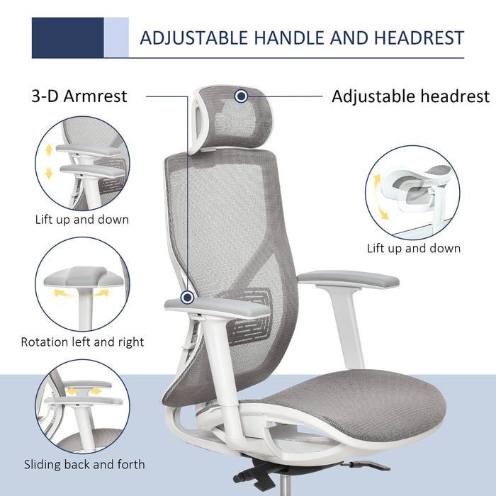 Ergonomic Chair with 3D Armrest - Comfortable 360° Swivel, Mesh Back, Adjustable Height, Wheeled Desk Chair - Ideal for Home Office Use, Grey Color