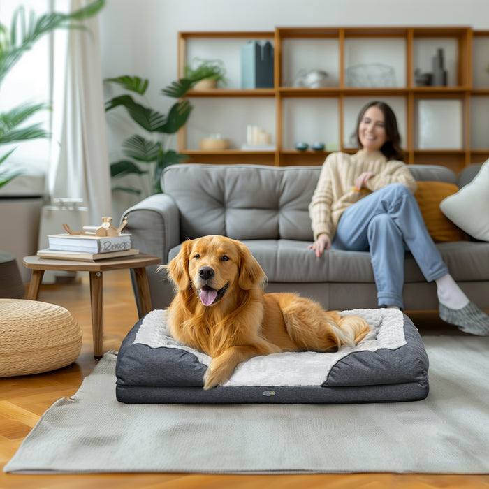 Calming Large Dog Bed with Removable Cover - Orthopedic Pet Mattress, Anti-Slip Bottom, 120 x 80 x 22 cm - Ideal for Stress Relief & Comfort, Charcoal Grey