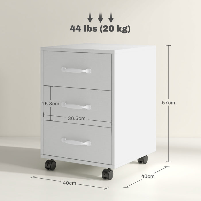 HOMCOM 3 Drawer File Cabinet, Mobile Filing Cabinet on Wheels for Home Office, Study, White | Aosom UK