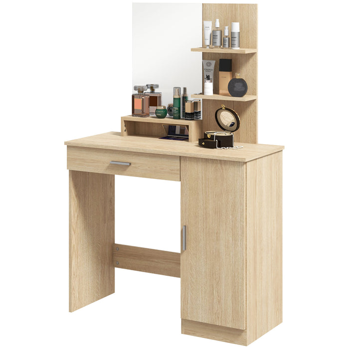 Modern Makeup Vanity Desk - Simple Design with Ample Storage in Maple Wood Finish - Ideal for Bedroom Organization