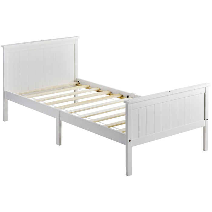 Contemporary Single Wooden Bed Frame with Headboard & Footboard - Kids & Guest Room Bedroom Furniture, 199x96x82 cm - Stylish White Design for Modern Spaces