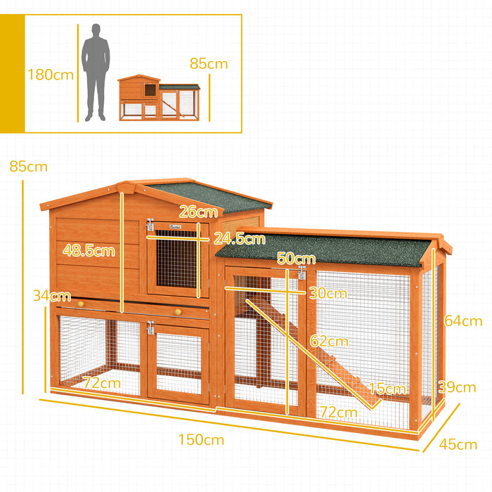 Deluxe 2-Tier Rabbit Hutch with Run and Ramp - Includes Slide-Out Tray, Perfect for Garden and Yard Use - Spacious Shelter for Rabbits and Small Animals