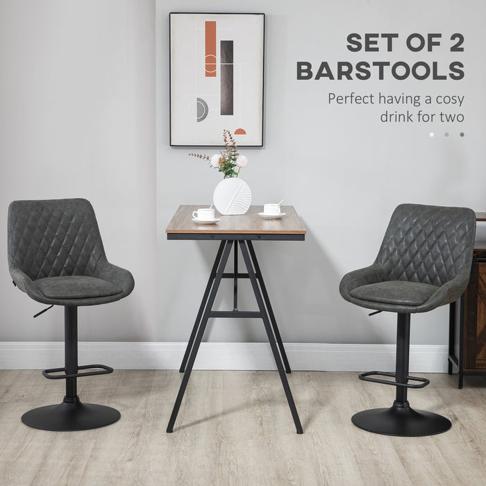 Adjustable Retro Bar Stools Set of 2 - Upholstered Swivel Kitchen Chairs with Back, Dark Grey - Elegant Seating for Home Bar or Kitchen Counter