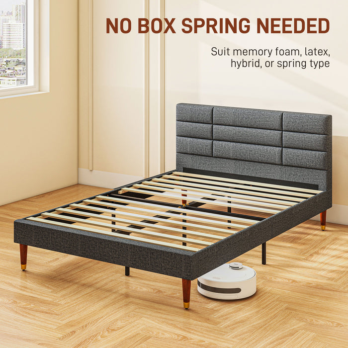 4ft5 Double Platform Bed - Upholstered with Tufted Headboard, Underbed Storage, Wood Slat Support - No Box Spring Required, Space-Saving Design