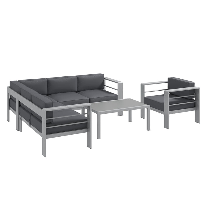 Aluminium 5-Piece Outdoor Lounge Set with Glass Table - Stylish Grey Sofa Arrangement - Perfect for Patio and Garden Entertaining