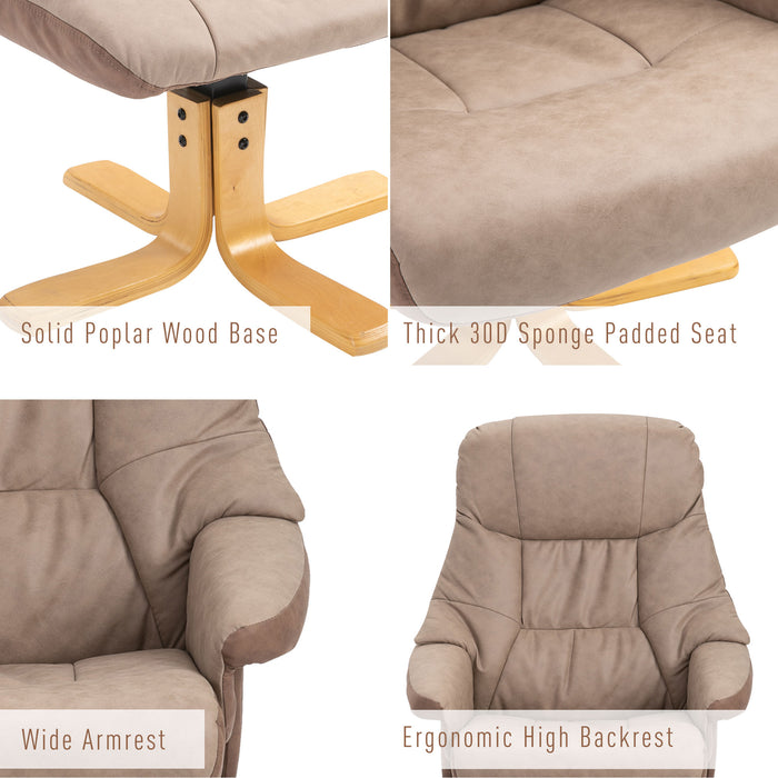 Micro Fibre Recliner - Swivel, Upholstered Reclining Armchair with Footstool in Brown - Comfort Seating for Home or Office