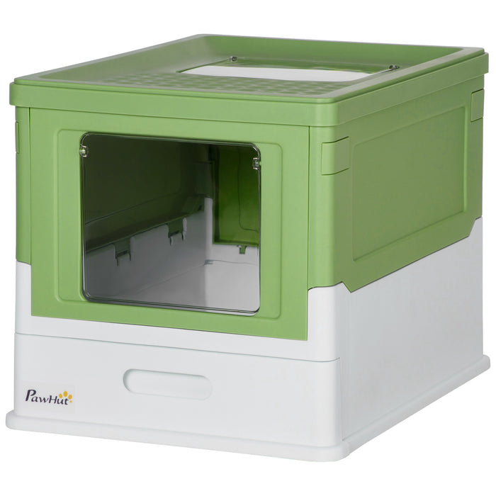 Portable Hooded Cat Litter Box with Scoop - Lime Green Front Entry Pet Toilet - Ideal for Indoor Cat Privacy and Odor Control