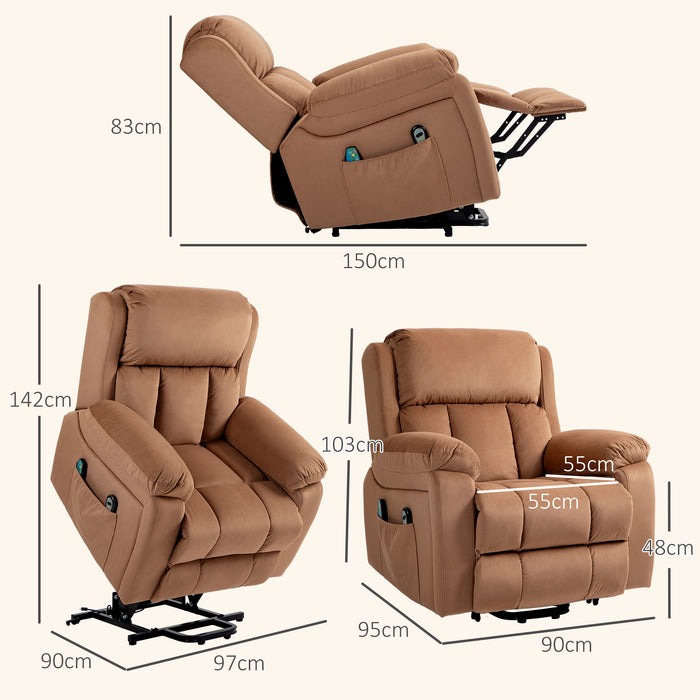 Power Lift Reclining Chair with Massage and Heat Functions - Ergonomic Riser Chair with Vibration, Heated Seating and Side Storage Pocket - Comfortable Furniture for Elderly or Mobility Impaired