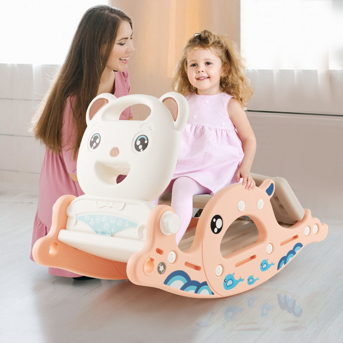 4-in-1 Kids Slide Rocking Horse - Multifunctional Outdoor Toy with Basketball & Ring Toss - Ideal Playmate for 1-4 Year Old Toddlers