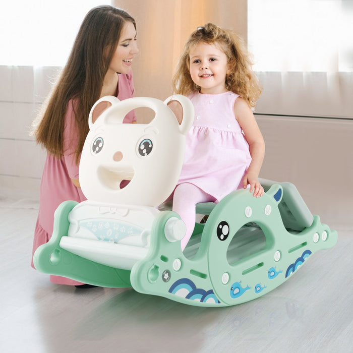 4-in-1 Kids Slide Rocking Horse - Multifunctional Outdoor Toy with Basketball & Ring Toss - Ideal Playmate for 1-4 Year Old Toddlers