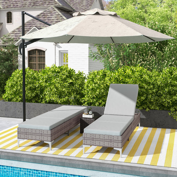 Outdoor Rattan Sun Lounger Pair - Adjustable Backrest & Washable Cushions in Light Grey - Ideal for Patio and Garden Relaxation