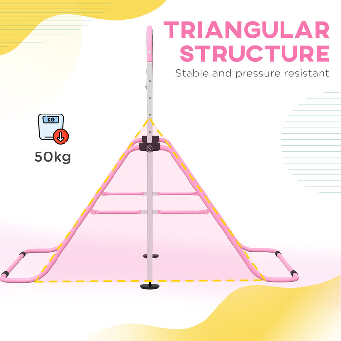 Foldable Children's Gymnastics Bar with Adjustable Height - Non-Slip Mats Included, Safe & Durable - Ideal for Young Gymnasts Aged 3+ Years in Pink