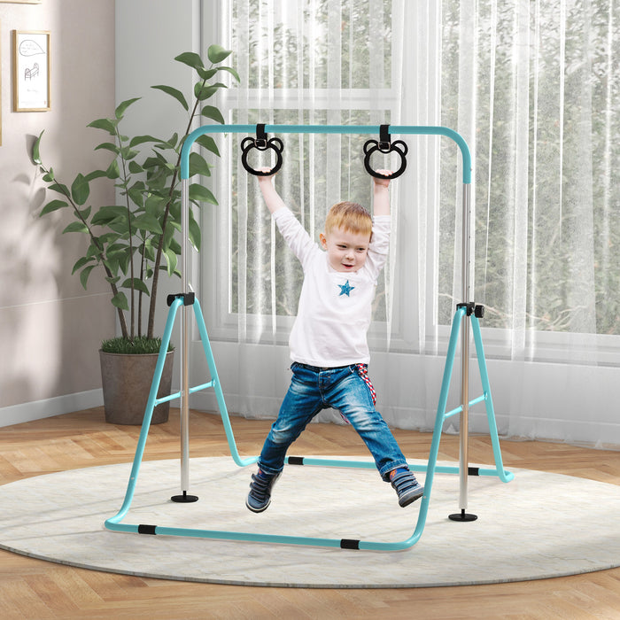 Foldable Children's Gymnastics Bar with Adjustable Height - Non-Slip Mats for Safe Practice - Perfect for Young Gymnasts Aged 3 and Above, Vibrant Green