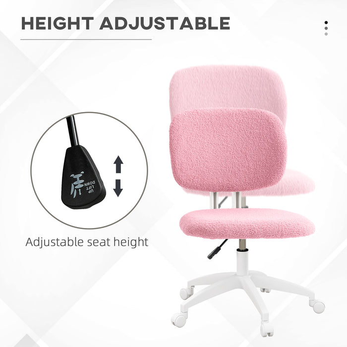 Cute Pink Vanity Task Chair - Armless, Adjustable Height & Swivel Wheels, Mid-Back Design - Ideal for Office & Home Workspaces