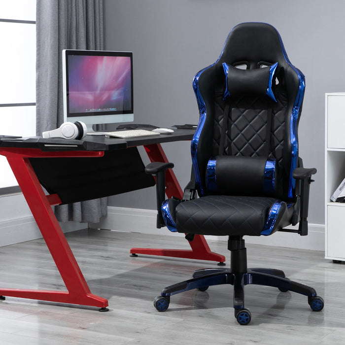 Ergonomic Holographic Stripe Gaming Chair - PU Leather, 360° Swivel, High Back with Lumbar & Neck Pillows - Designed for Gamers and Comfort-Seeking Professionals