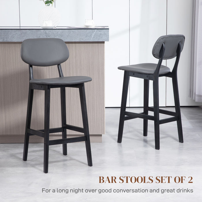 Modern Breakfast Bar Chair Duo - Faux Leather Upholstered Stools with Wooden Legs in Dark Grey - Stylish Seating for Kitchen and Dining Spaces