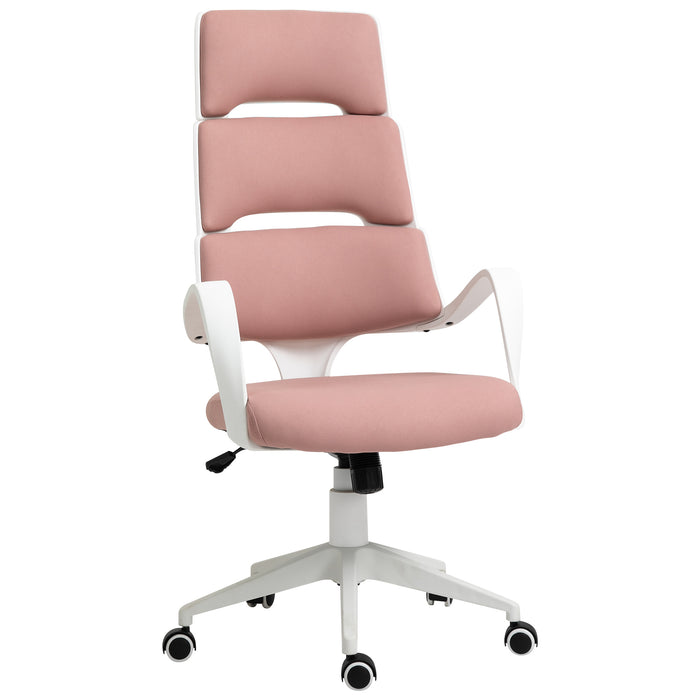 Ergonomic High Back Executive Office Chair - Comfortable 360 Swivel with 5 Durable Castor Wheels and Foam Padding - Ideal for Long Work Sessions with Wide Arm Support, Pink