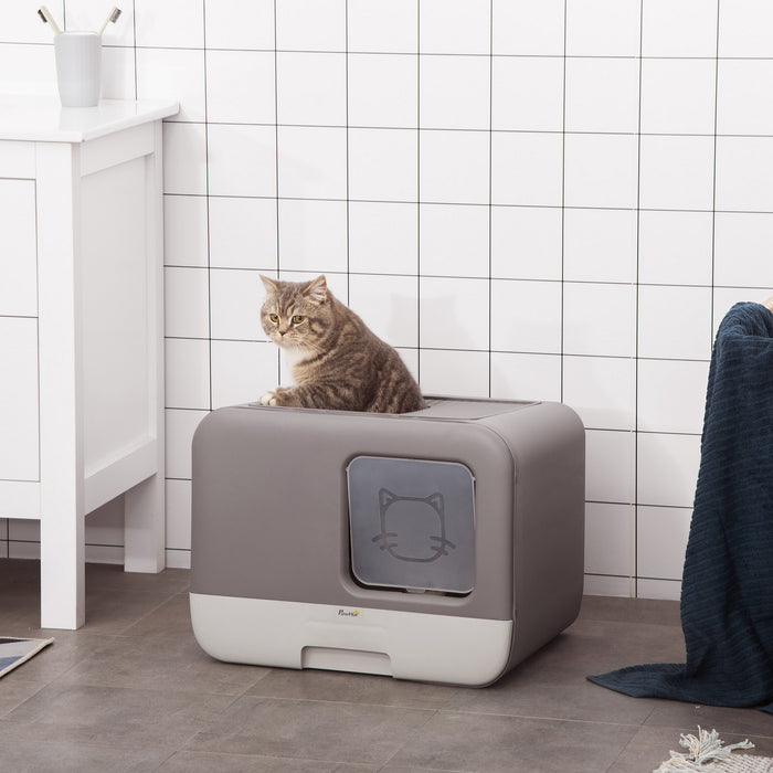 Portable Enclosed Cat Litter Box with Scoop - Easy-to-Clean Kitten Pan in Purple - Ideal for Travel & Small Spaces