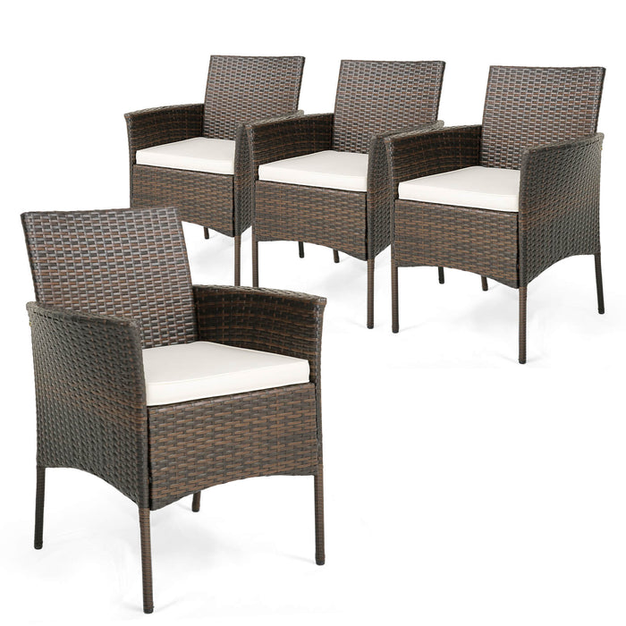 Set of 4 Outdoor Patio Dining Chairs - PE Wicker Material, Includes Removable Cushions - Perfect for Outdoor Dining and Entertaining