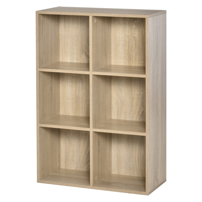 HOMCOM Six-Cube Bookcase - Oak Wood Effect