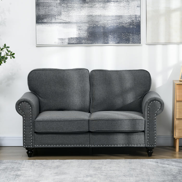 Mid-Century Two-Seater Couch - Charcoal Grey with Pocket Spring Support - Ideal for Small Modern Living Spaces