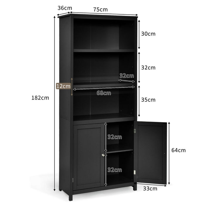 Wooden Tall Bookcase with 3-Tier Storage Cabinet-Black