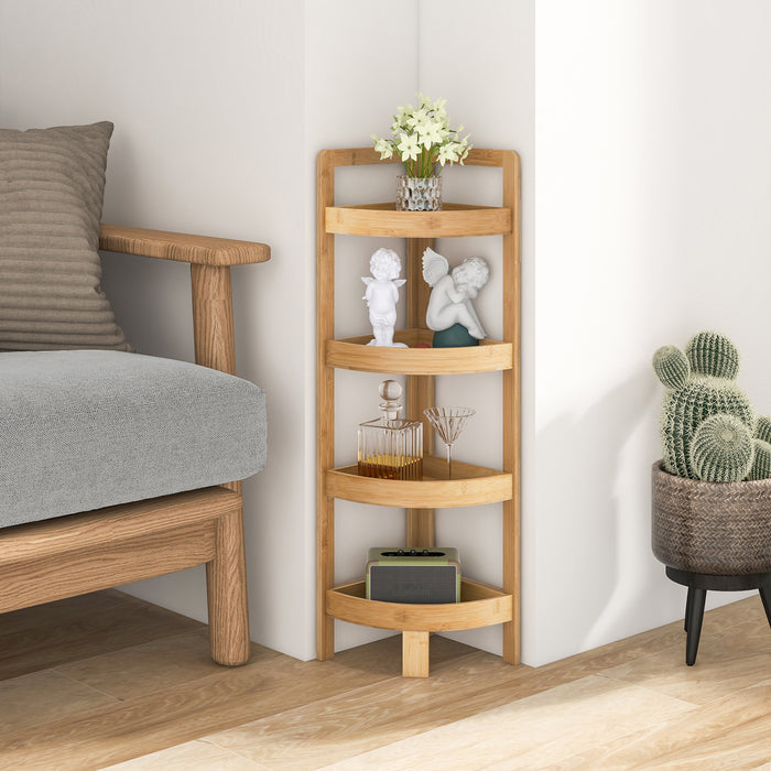 Bamboo Corner Shelf, 4-Tier - Multi-Use Organizer for Bathroom, Living Room, Balcony - Ideal for Space Saving and Easy Access