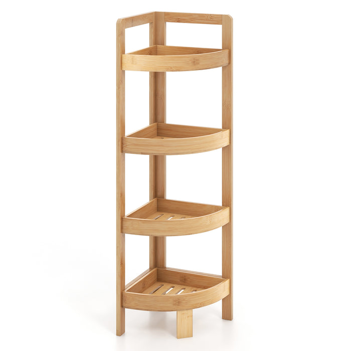 Bamboo Corner Shelf, 4-Tier - Multi-Use Organizer for Bathroom, Living Room, Balcony - Ideal for Space Saving and Easy Access