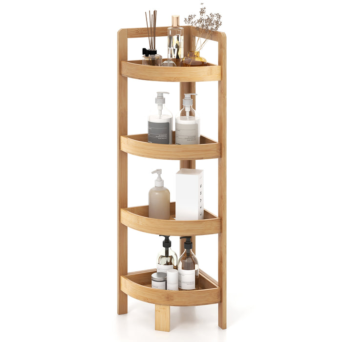 Bamboo Corner Shelf, 4-Tier - Multi-Use Organizer for Bathroom, Living Room, Balcony - Ideal for Space Saving and Easy Access