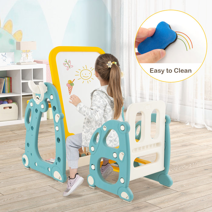 "4-in-1 Kids Drawing Set - Table and Chair with Adjustable Whiteboard - Ideal for Creative Children"