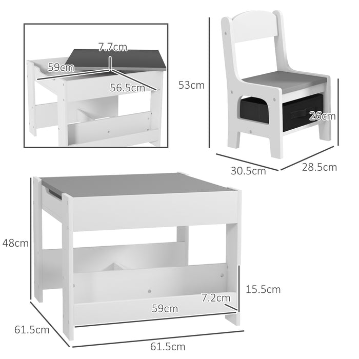 3PCs Children's Play & Learn Furniture Set - Table and Chair Combo with Built-in Blackboard and Storage Shelves - Ideal for Educational Playtime and Creative Activities