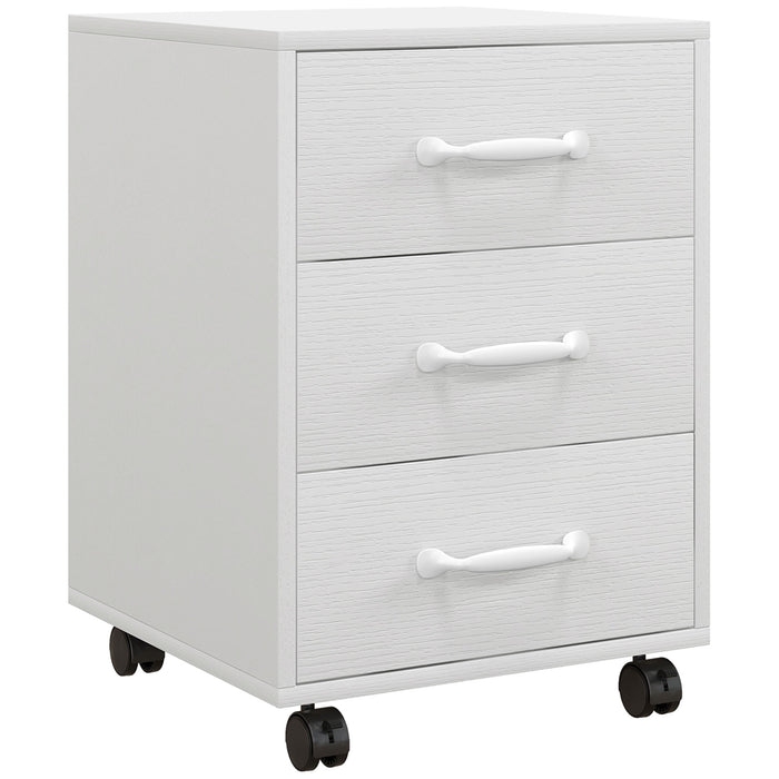 HOMCOM 3 Drawer File Cabinet, Mobile Filing Cabinet on Wheels for Home Office, Study, White | Aosom UK