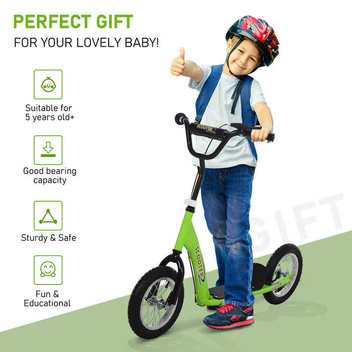 HOMCOM Teen Kids Stunt Scooter w/ Adjustable Handlebar, 12 Inch Rubber Tyres, Dual Brakes, Green | Aosom UK