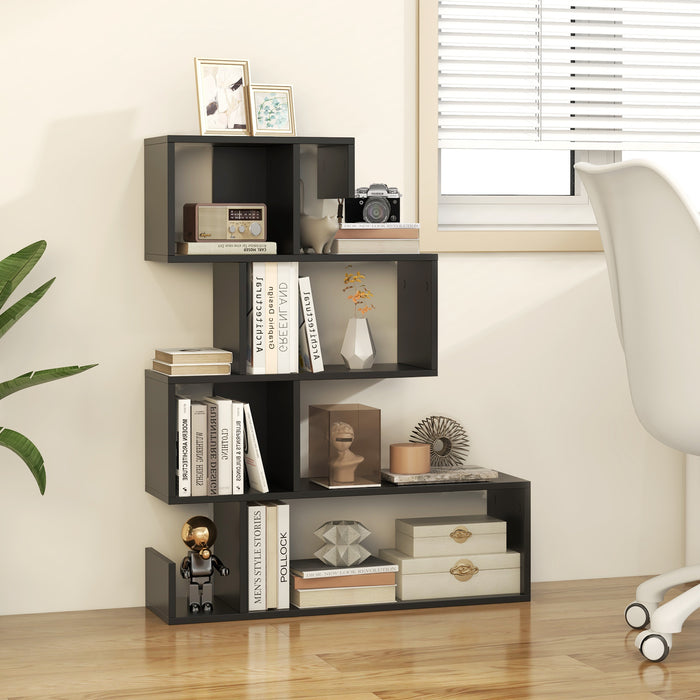 5-Tier S-Shaped Bookshelf - Open Cubes Design and Anti-Toppling Kits in Black - Ideal Storage Solution for Home and Office