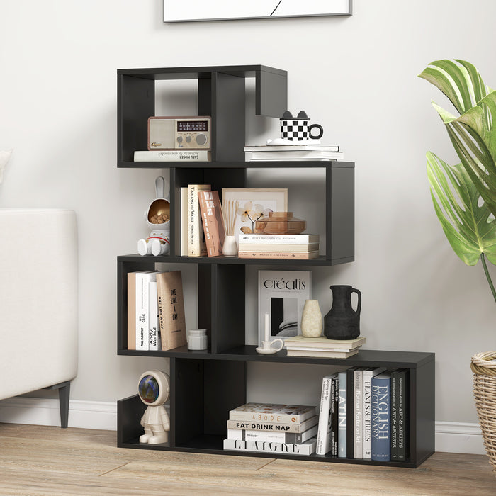 5-Tier S-Shaped Bookshelf - Open Cubes Design and Anti-Toppling Kits in Black - Ideal Storage Solution for Home and Office