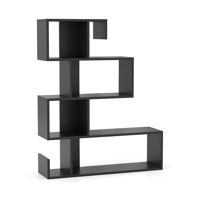 5-Tier S-Shaped Bookshelf - Open Cubes Storage & Anti-Toppling Kits, Black - Ideal for Book Lovers & Room Organizers