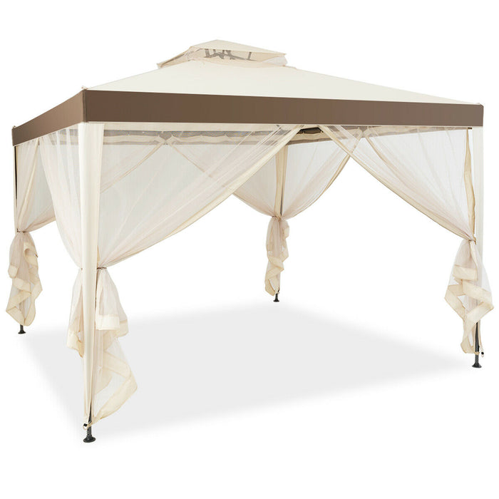 10x10ft Double Tier Canopy Gazebo - Beige Garden Shelter Tent for Outdoor Events - Ideal for Spacious Backyard Gatherings & Parties