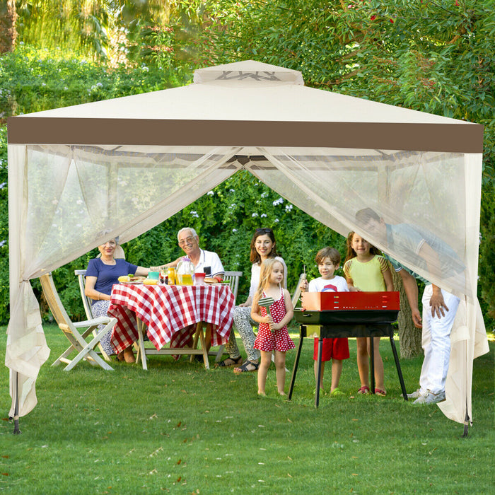 10x10ft Double Tier Canopy Gazebo - Beige Garden Shelter Tent for Outdoor Events - Ideal for Spacious Backyard Gatherings & Parties