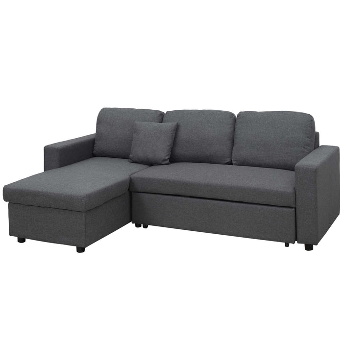 Convertible L-Shape Corner Sofa Bed with Storage - 3-Seater Dark Grey Pull-Out Couch with Reversible Chaise Lounge - Space-Saving Furniture for Living Rooms