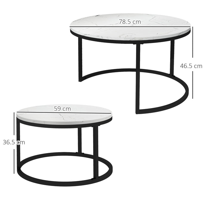 Industrial Nesting Coffee Table Set - Round Faux Marble Top with Sturdy Steel Frame - Ideal for Living Room Space Optimization