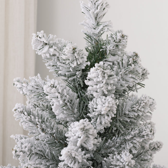 5ft Snow-Flocked Artificial Pencil Christmas Tree - 263 Tip Full Metal Base Holiday Decor - Perfect for Small Spaces & Festive Ambiance