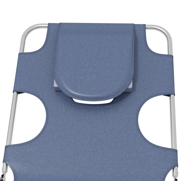 Foldable Sun Lounger Set with Reading Hole and Adjustable Backrest - Portable Reclining Chair with Side Pocket and Headrest, Grey - Ideal for Poolside Relaxation and Comfort Reading