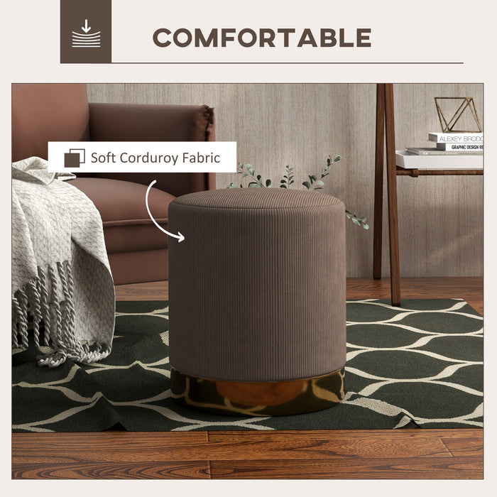 Corduroy Round Footstool in Light Brown - Modern Upholstered Ottoman for Home Comfort - Ideal for Living Room or Entryway Seating and Rest