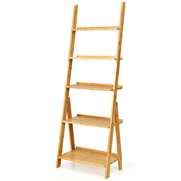5-Tier Ladder Shelf - Home Office Natural Wood Unit with Safe Round Corners - Perfect for Safe Storage and Display Solutions