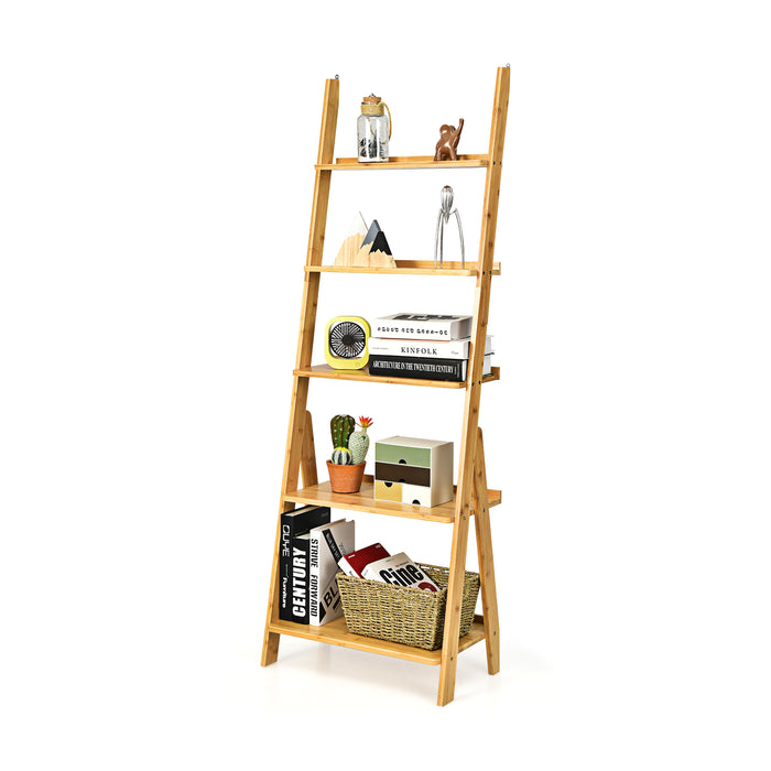 5-Tier Ladder Shelf - Home Office Natural Wood Unit with Safe Round Corners - Perfect for Safe Storage and Display Solutions