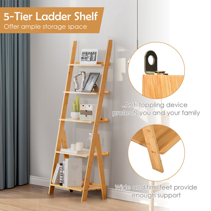 5-Tier Ladder Shelf - Home Office Natural Wood Unit with Safe Round Corners - Perfect for Safe Storage and Display Solutions